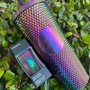 🆕 STARBUCKS Halloween Oil Slick Metallic Rainbow Stud Venti Key Chain Ornament